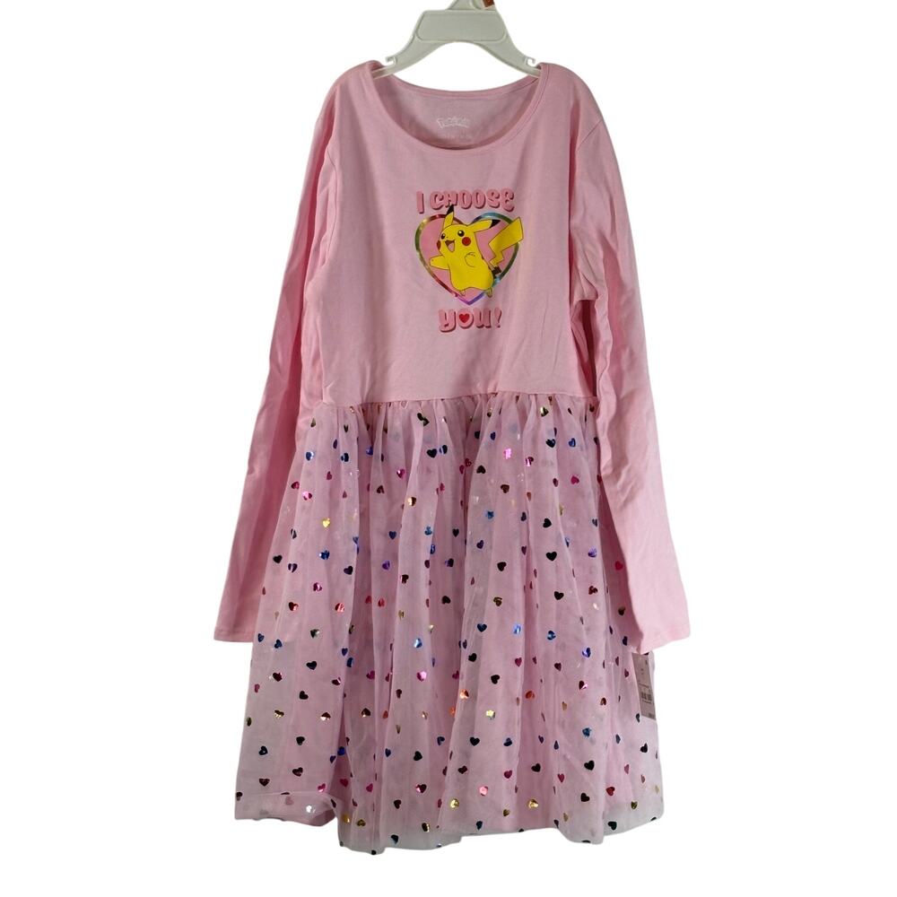 Pokemon Girl's Long Sleeve Pikachu "I Choose You" Dress, Pink, Sz M (8), NWT